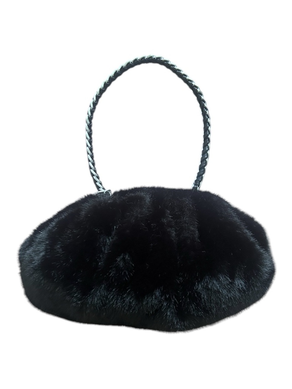 Black Plush Faux Fur Evening Shoulder Bag EUC